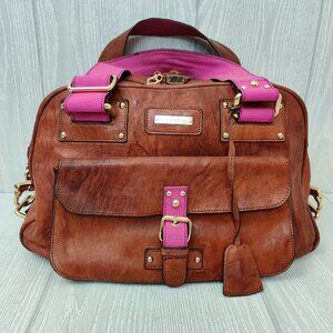 Alessandro Dell Acqua  Leather Satchel in Cognac with Fuchsia Trim